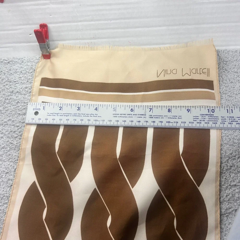 Nina Martell Scarf Geometric Mod Brown Tan OS Vintage 60s 70s Retro Chic